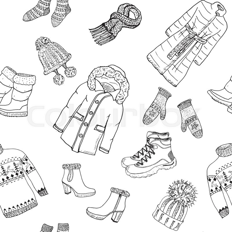 800x800 Winter Season Doodle Clothes Seamless Pattern. Hand Drawn Sketch - Winter Season Sketch