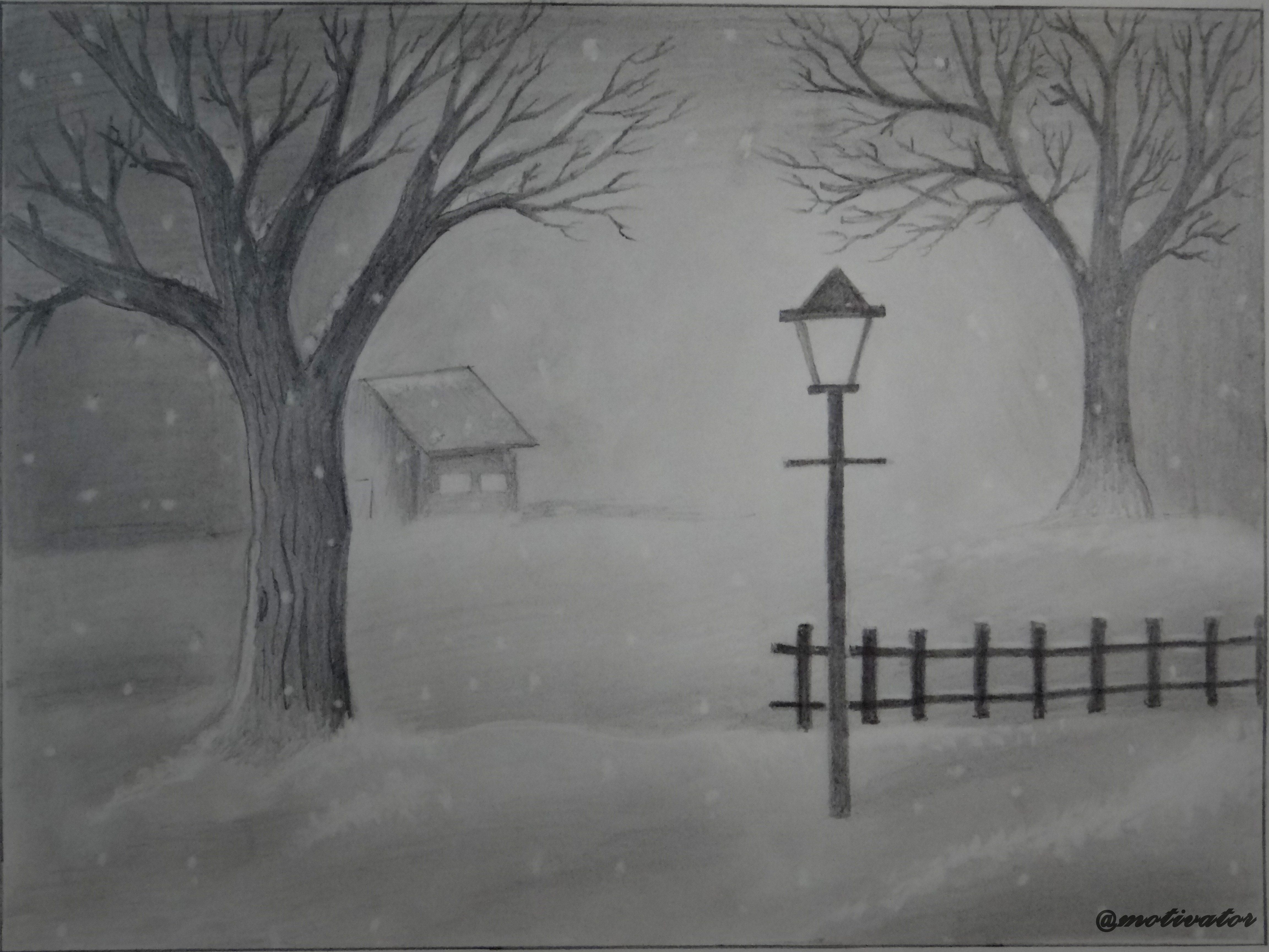 Winter Scene Sketch at PaintingValley.com | Explore collection of