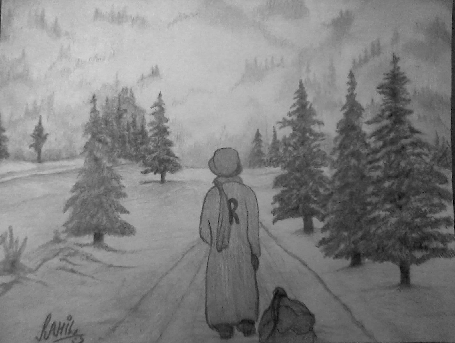 1591x1200 Pencil Sketch Of Winter Season - Winter Sketch