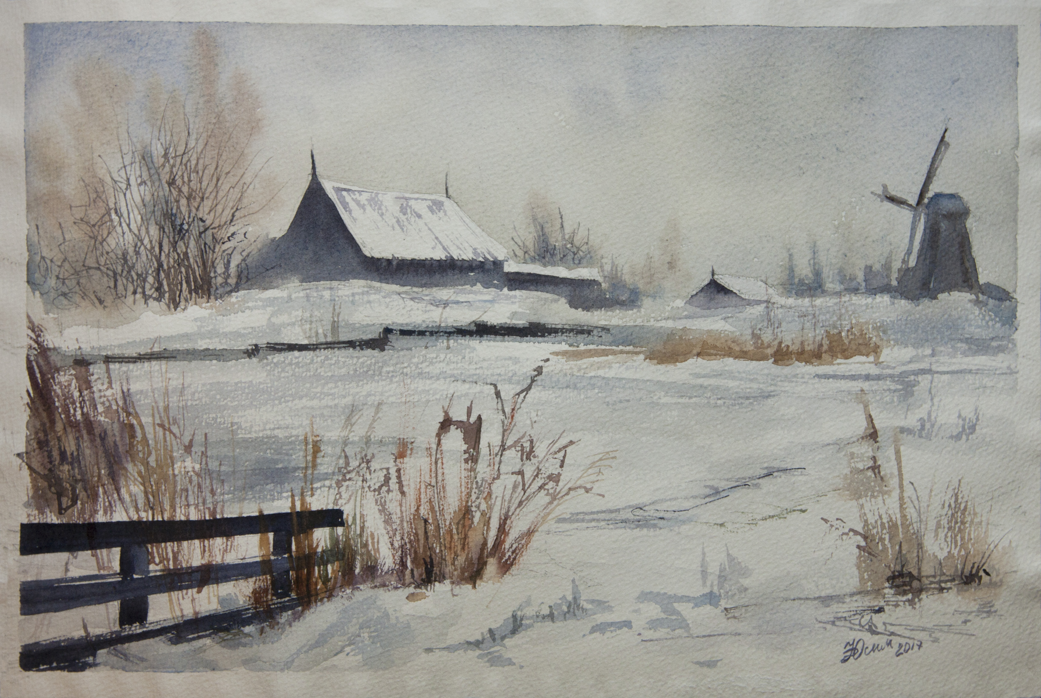 3462x2322 Winter Sketch Silk, Wool Amp Watercolor - Winter Sketch