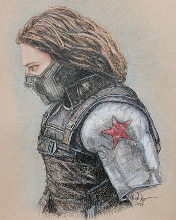 570x713 Winter Soldier Bucky Sebastian Stan Print Of Colored Pencil Etsy - Winter Soldier Sketch