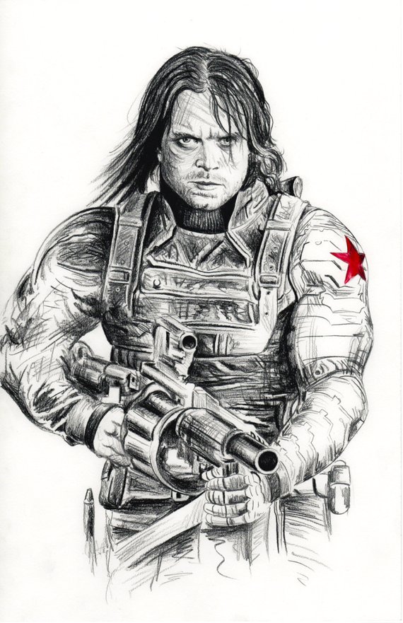 570x881 Winter Soldier Sketch Etsy - Winter Soldier Sketch