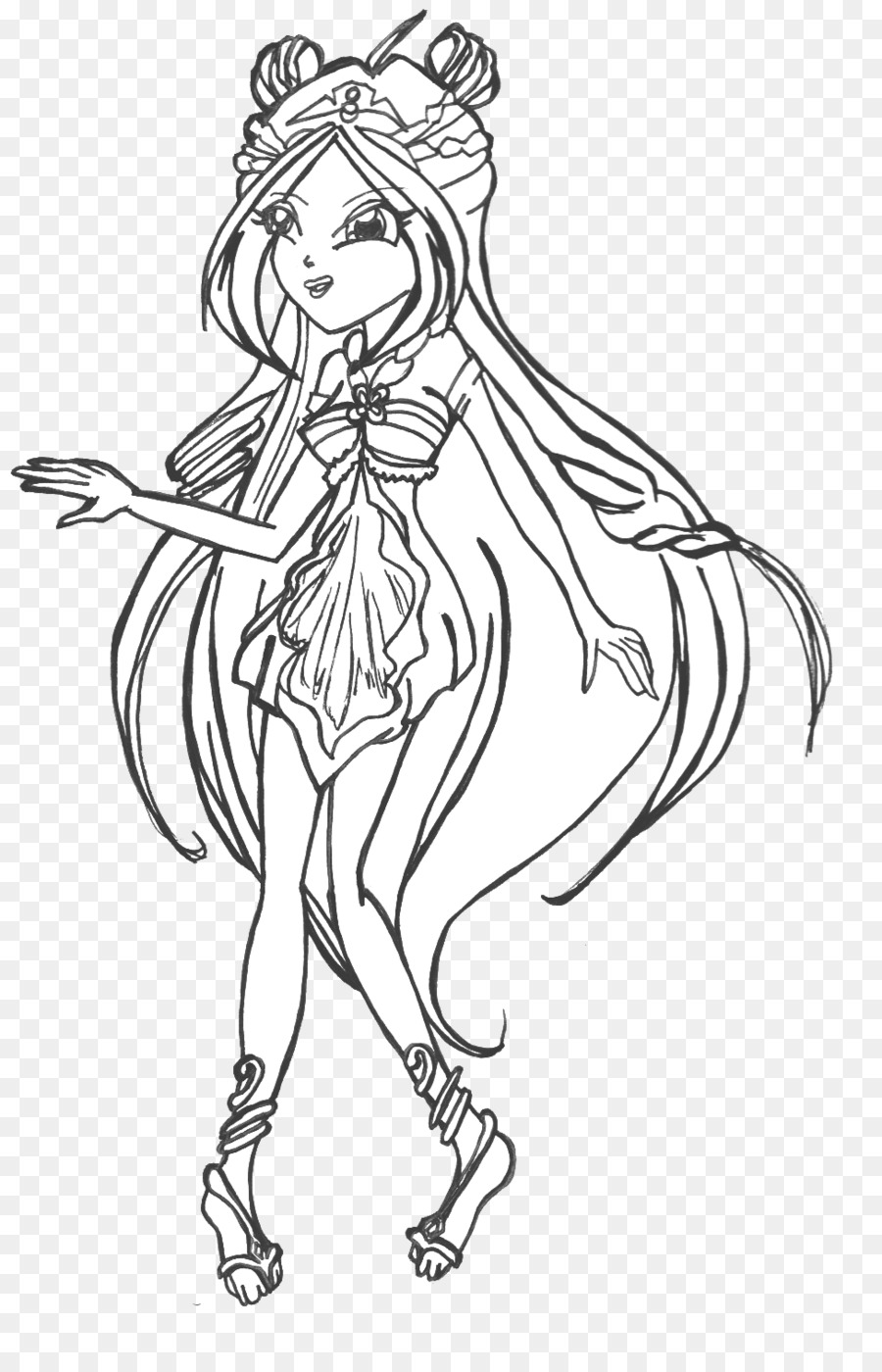 900x1400 Flora Black And White Line Art Coloring Book Drawing - Winx Sketch