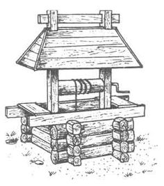 236x267 Vintage Hand Dug Water Well With Hand Crank And Water Bucket - Wishing Well Sketch