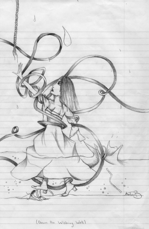 500x771 Down The Wishing Well. By Luna The Wolf Dog - Wishing Well Sketch