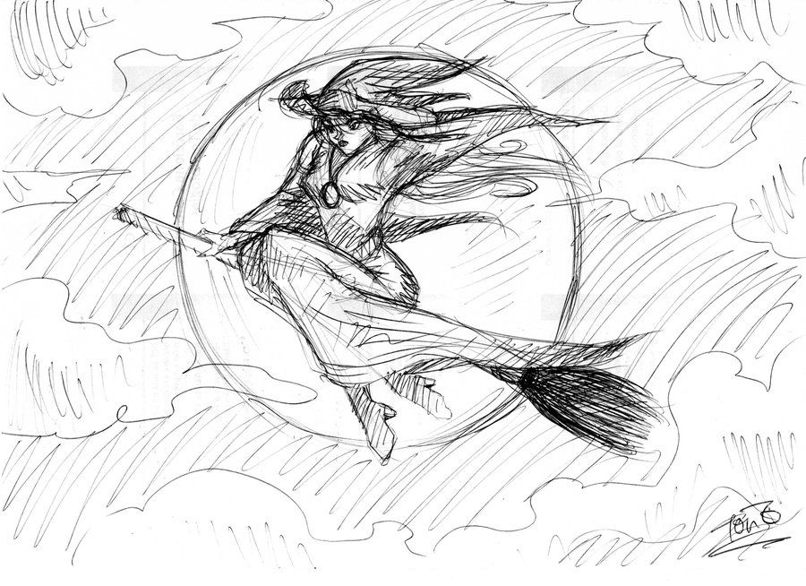 900x654 Flying Witch Sketch By On @ - Witch Sketch
