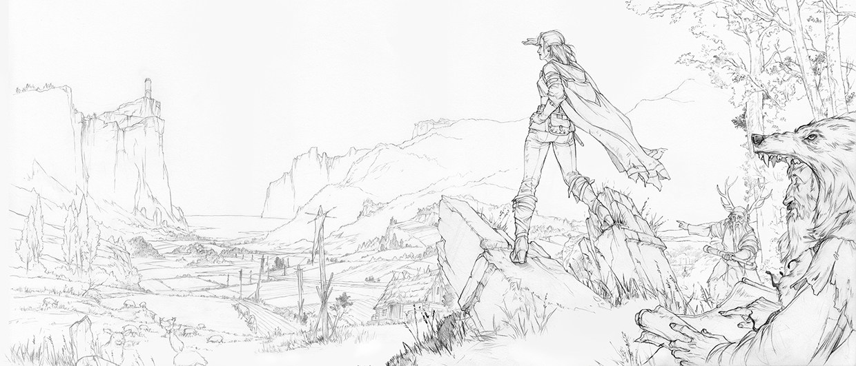 1240x531 Witcher 3 Art By Marcin Karolewski - Witcher 3 Sketch