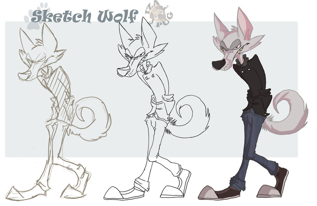 1107x721 Sketch Cartoon Wolf By Izapug - Wolf Cartoon Sketch