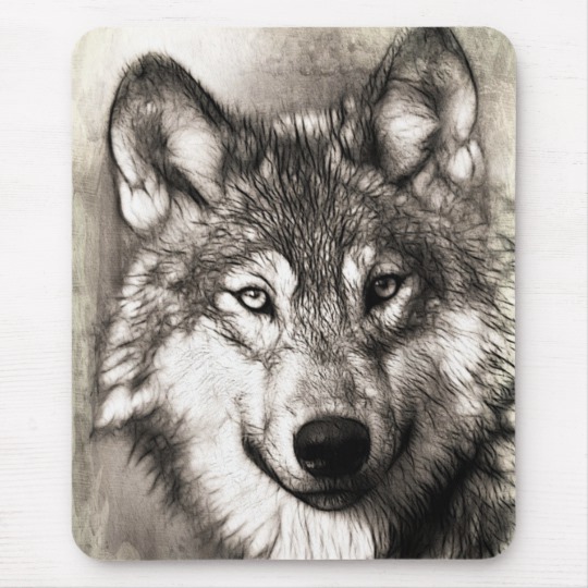 540x540 Stunning Wolf Face Sketch Mouse Pad - Wolf Face Sketch