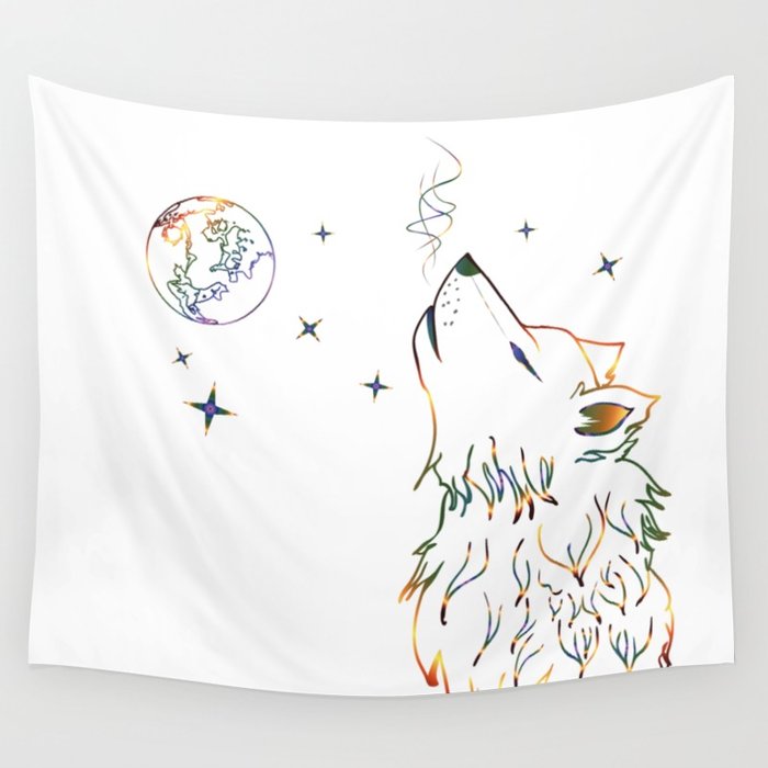 700x700 Wolf Howling On Moon Sketch Wall Tapestry By Annartshock Society6 - Wolf Howling Sketch