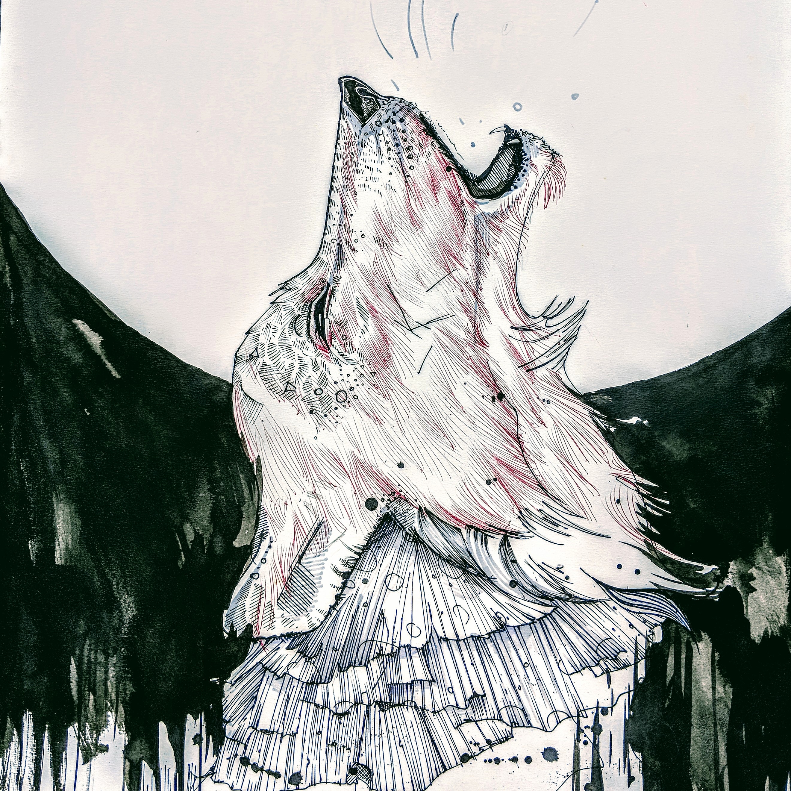 2642x2642 Inktober By Fleauzart - Wolf Moon Sketch