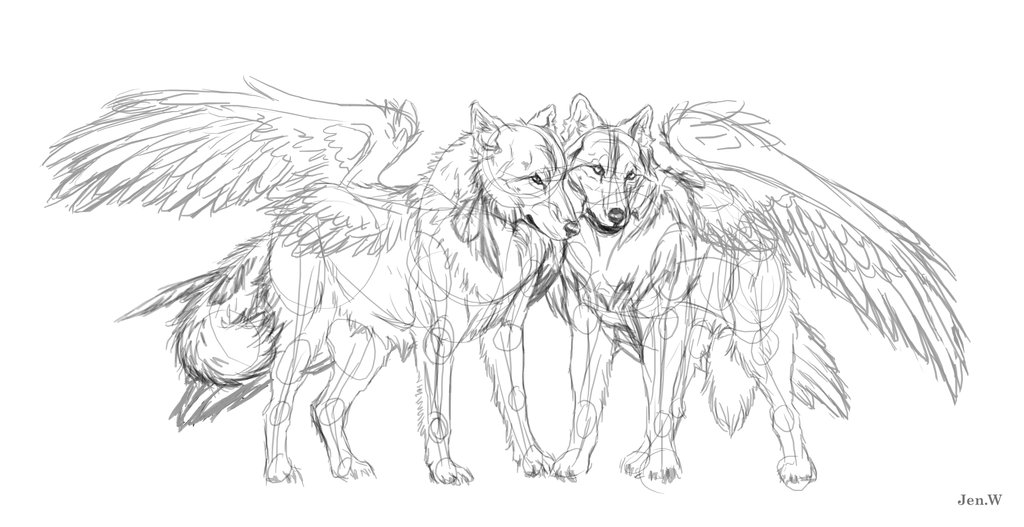 Realistic Wolf Pack Drawing