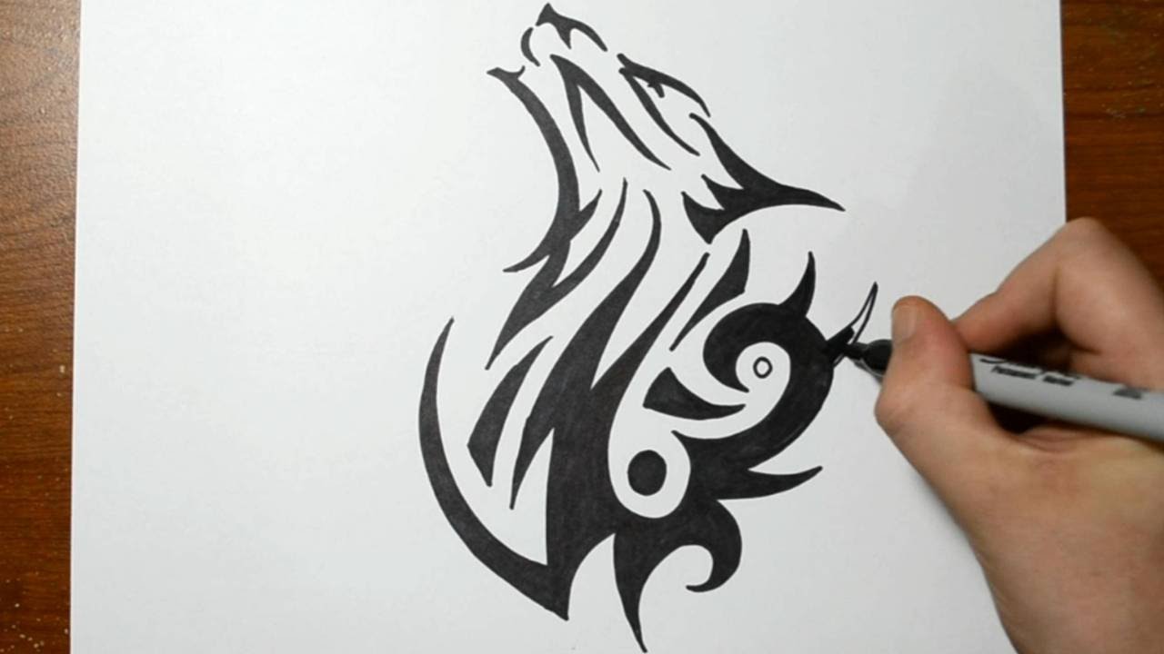 1280x720 How To Draw A Tribal Wolf - Wolf Sketch Images