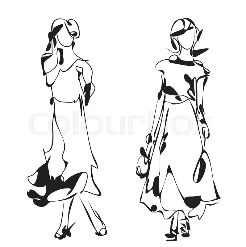 797x800 Fashion Model Sketch. Cartoon Girl. Woman In The Dress Stock - Woman Cartoon Sketch