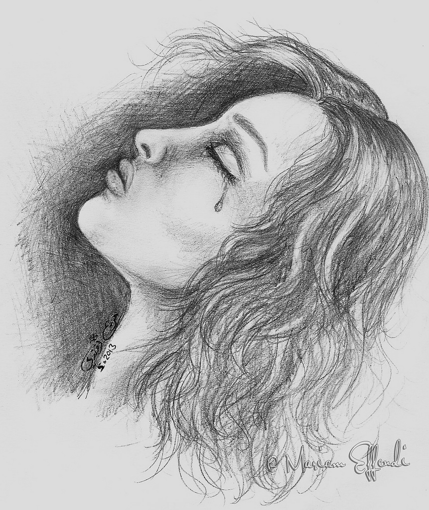 861x1024 Woman Crying. Faber Castell Pencils Drawing. Traditional A - Woman Crying Sketch
