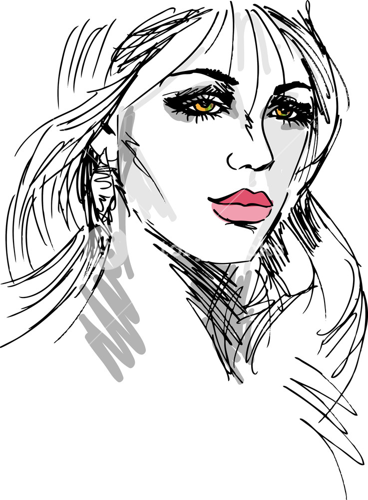 737x1000 Sketch Of Beautiful Woman Face. Vector Illustration Royalty Free - Woman Face Sketch
