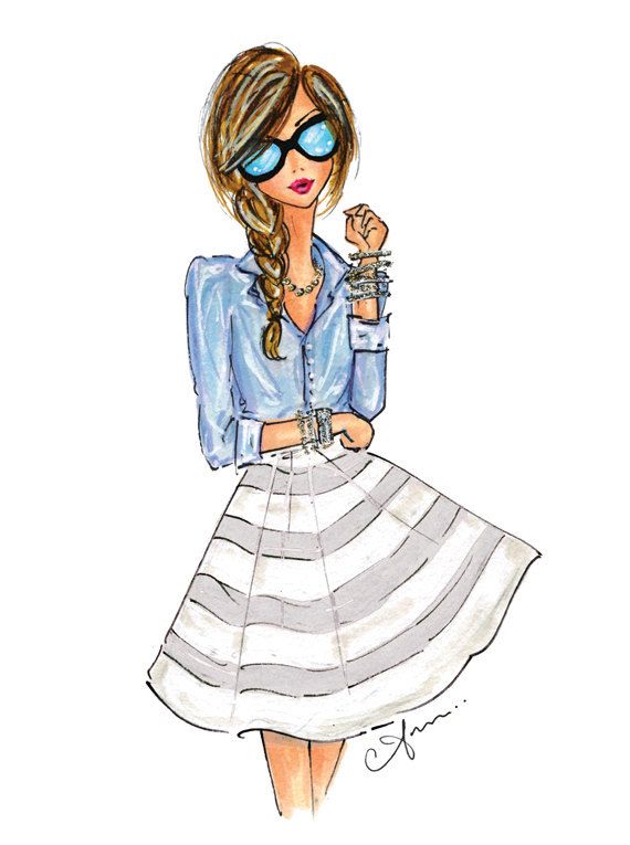 570x765 Fashion Illustration Print, Chambray And Stripes, 8x10 In 2018 - Woman Fashion Sketch