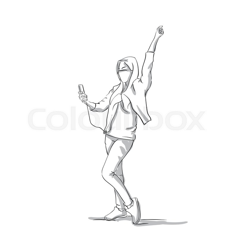 800x800 Excited Business Woman With Raised Hand Sketch Of Businesswoman - Woman Hand Sketch
