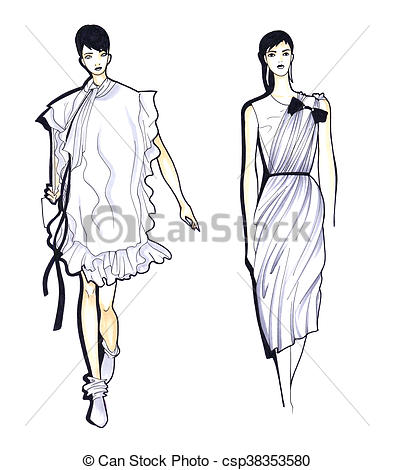 394x470 Fashion Sketch Of Two Beautiful Woman. Hand Drawn Modern Street - Woman Hand Sketch