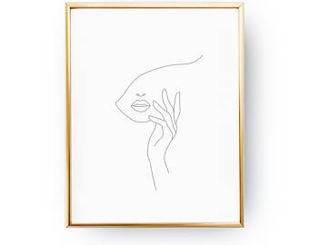 340x270 Hands On Face Lips Print Black And White Sketch Art Line Etsy - Woman Hand Sketch