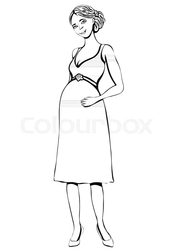 567x800 Pregnant Woman, Vector Outline Hand Drawing, Coloring, Sketch - Woman Hand Sketch
