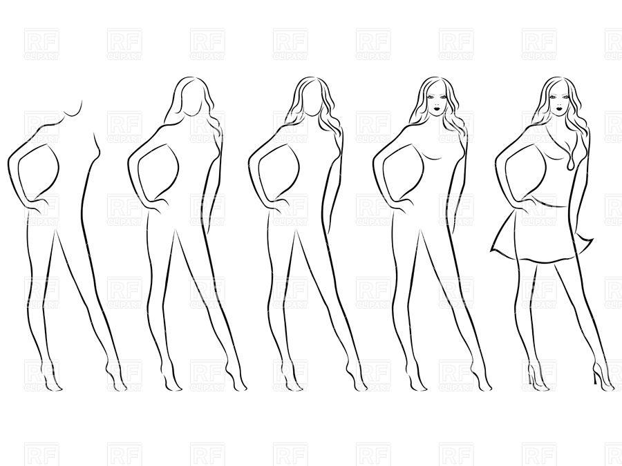 900x675 Sequence Of Hand Drawing Sketch Of A Beautiful Woman Vector Image - Woman Hand Sketch