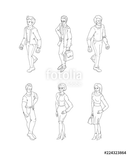 409x500 Group Of People Standing. Black And White Outline Sketch Vector - Woman Outline Sketch