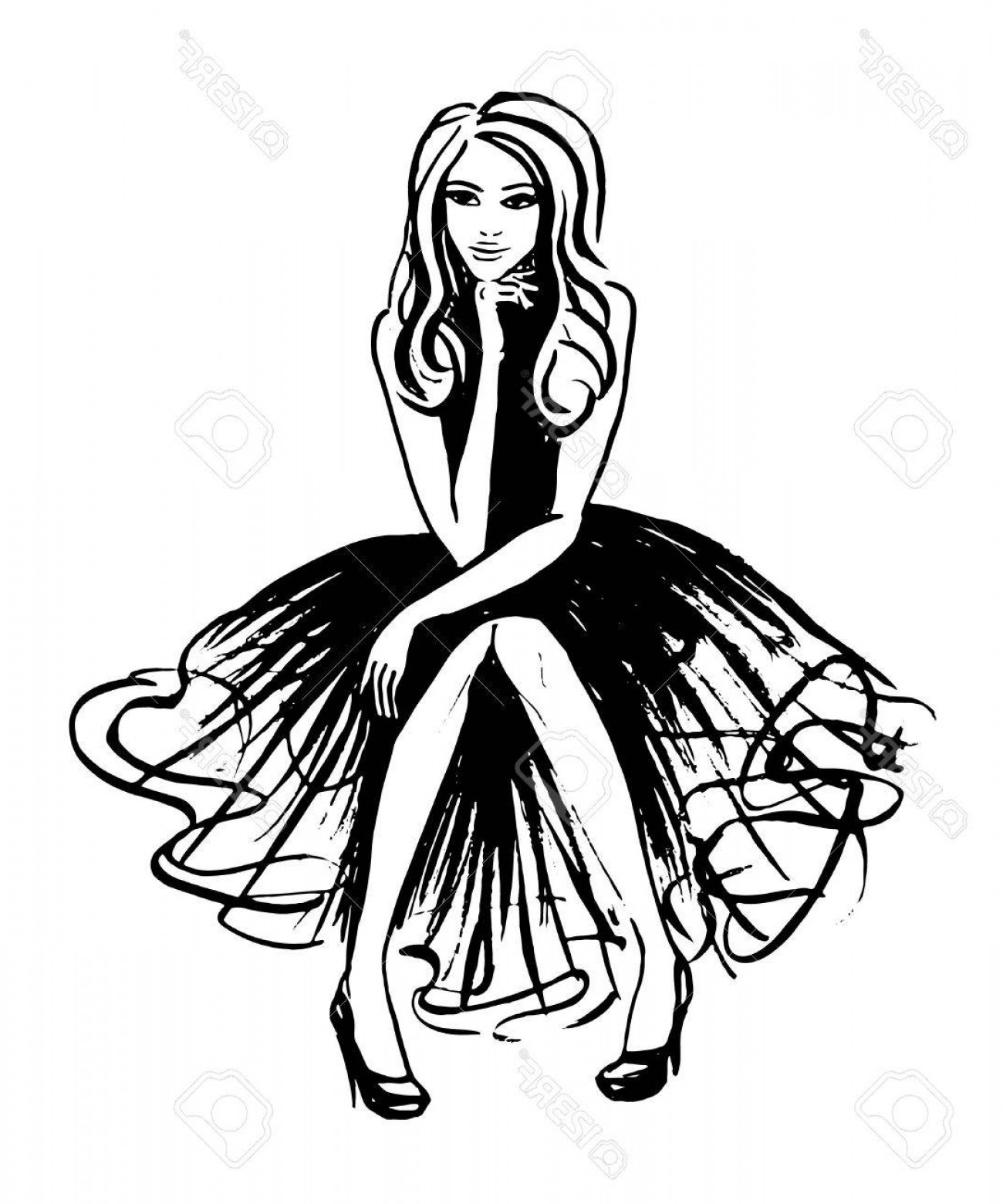 1300x1560 Photostock Vector Fashion Illustration Of Sitting And Thinking - Woman Outline Sketch