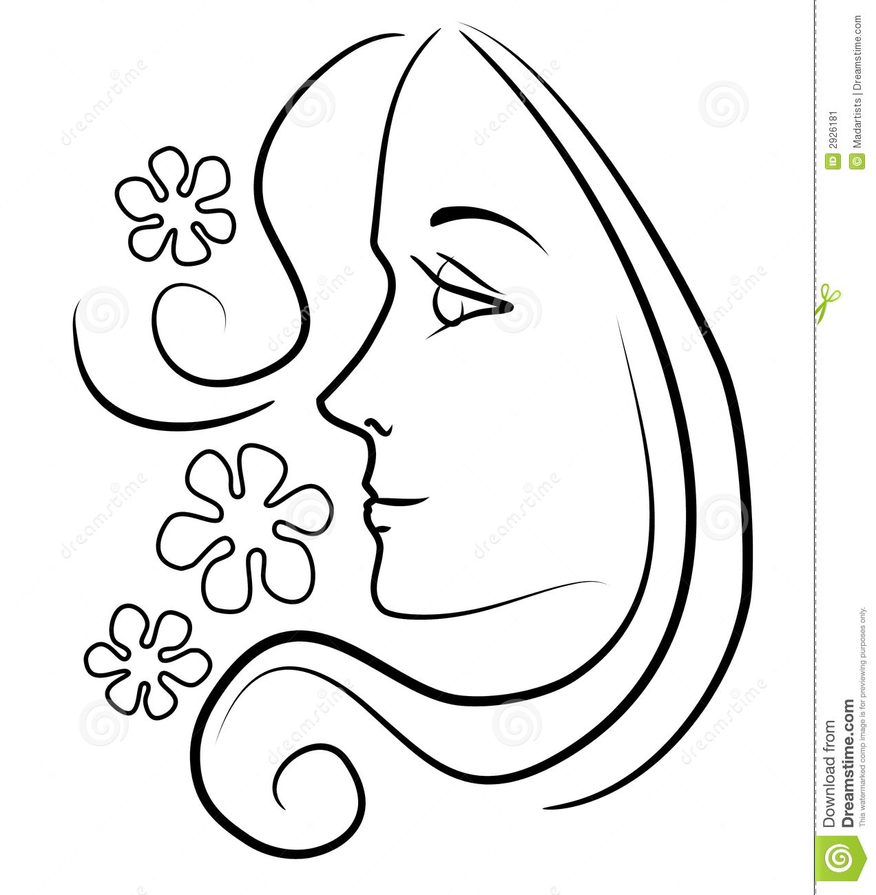 1272x1300 Clip Art Of A Girl Face Clip Art Outline Illustration Of The - Woman Outline Sketch