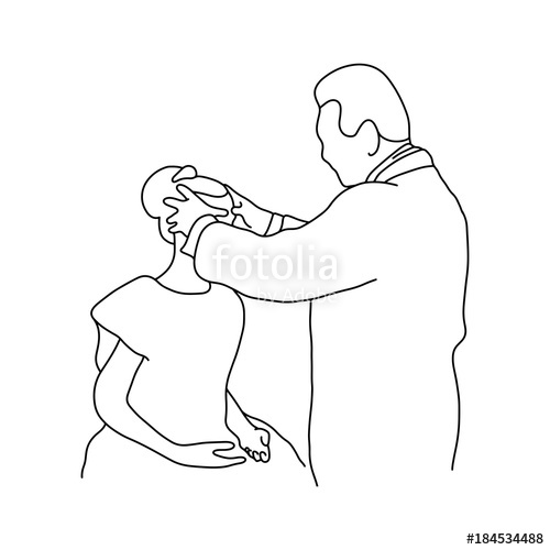 500x500 Male Doctor Check Up A Forehead Of Female Patient Vector - Woman Outline Sketch