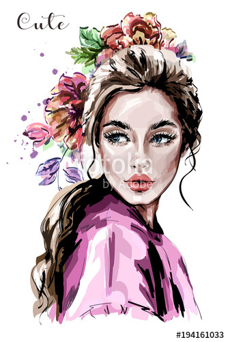 334x500 Hand Drawn Beautiful Young Woman Portrait. Fashion Woman. Cute - Woman Portrait Sketch