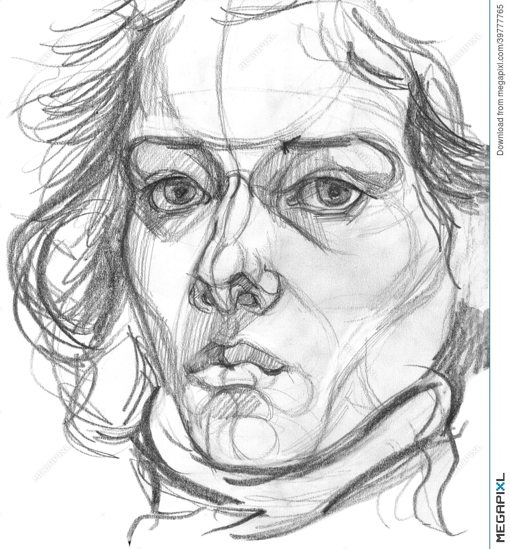 744x800 Woman`s Portrait Pencil Sketch Illustration 39777765 - Woman Portrait Sketch