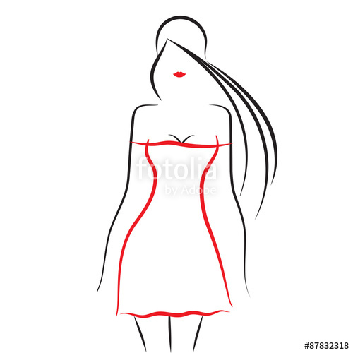 500x500 Fashion Model Sketch. Silhouette Of Beautiful Woman With Long Hair - Woman Silhouette Sketch