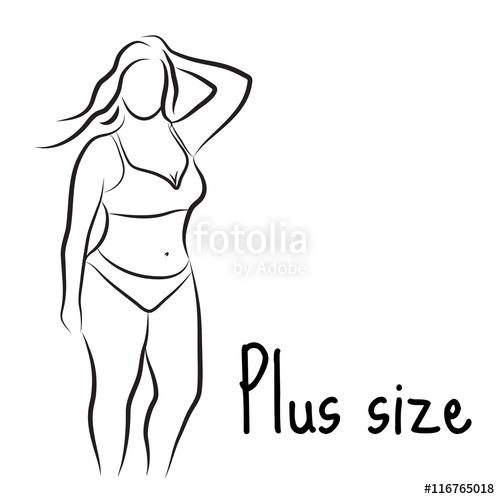 500x499 Girl Silhouette Sketch Plus Size Model. Curvy Woman Symbol. Vector - Woman Silhouette Sketch