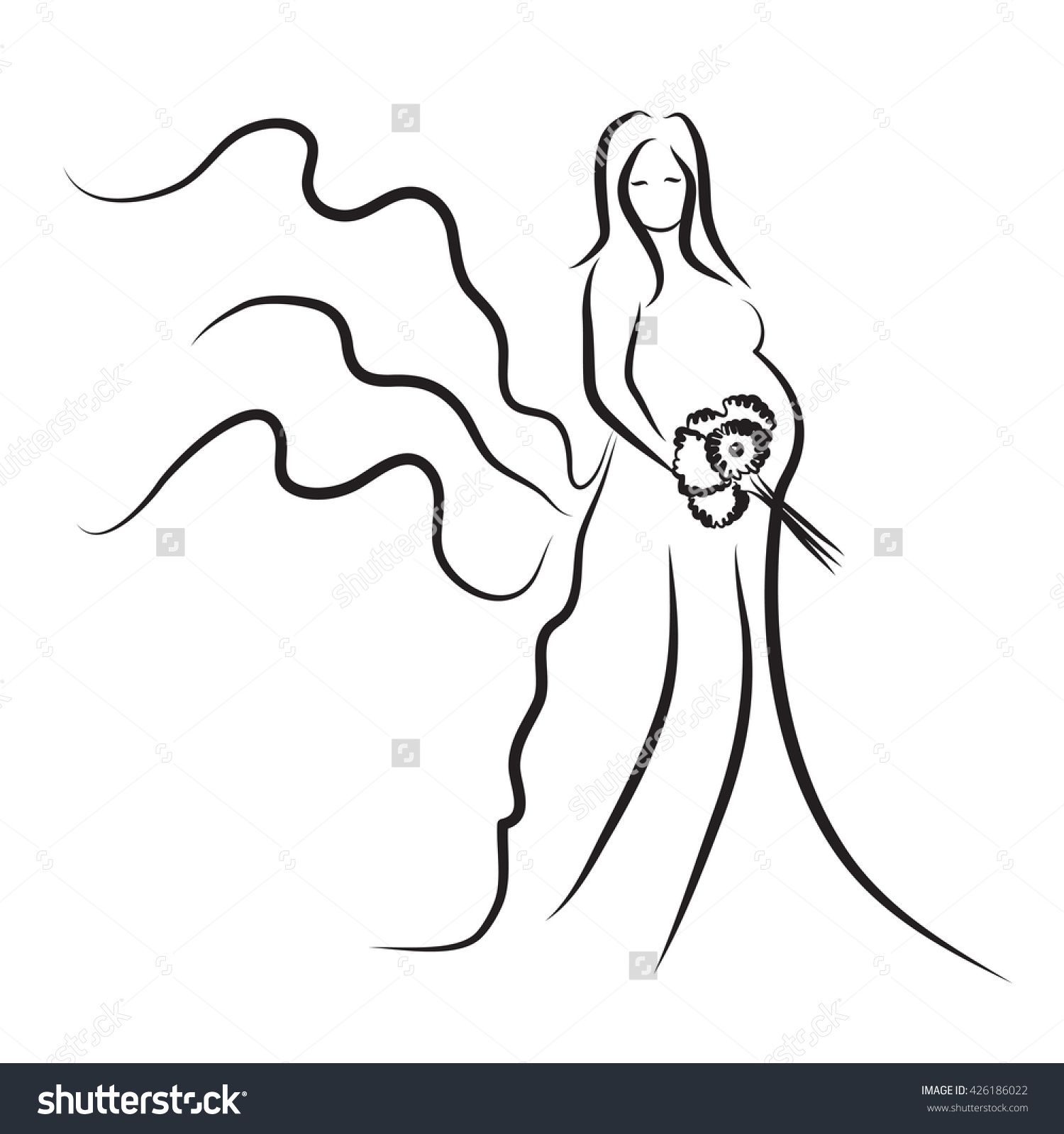 1500x1600 Pregnant Woman Silhouette, Sketch, Isolated Vector Symbol Preview - Woman Silhouette Sketch