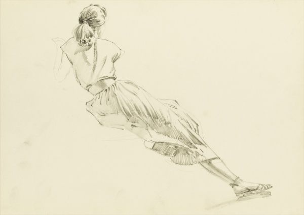 600x423 Rear View Of Woman Sitting - Woman Sitting Sketch