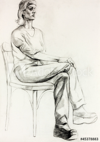 352x500 Woman Sitting Sketch - Woman Sitting Sketch
