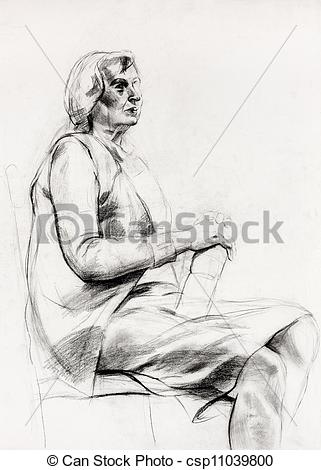 321x470 Woman Sitting Sketch. Original Pastel Or Drawing Charcoal, And - Woman Sitting Sketch