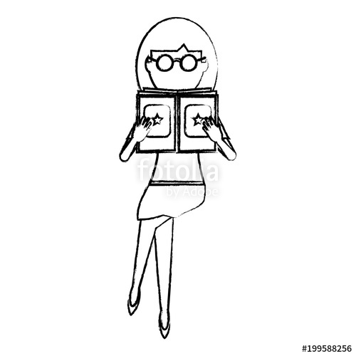 500x500 Sketch Of Avatar Woman Sitting And Reading A Book Over White - Woman Sitting Sketch