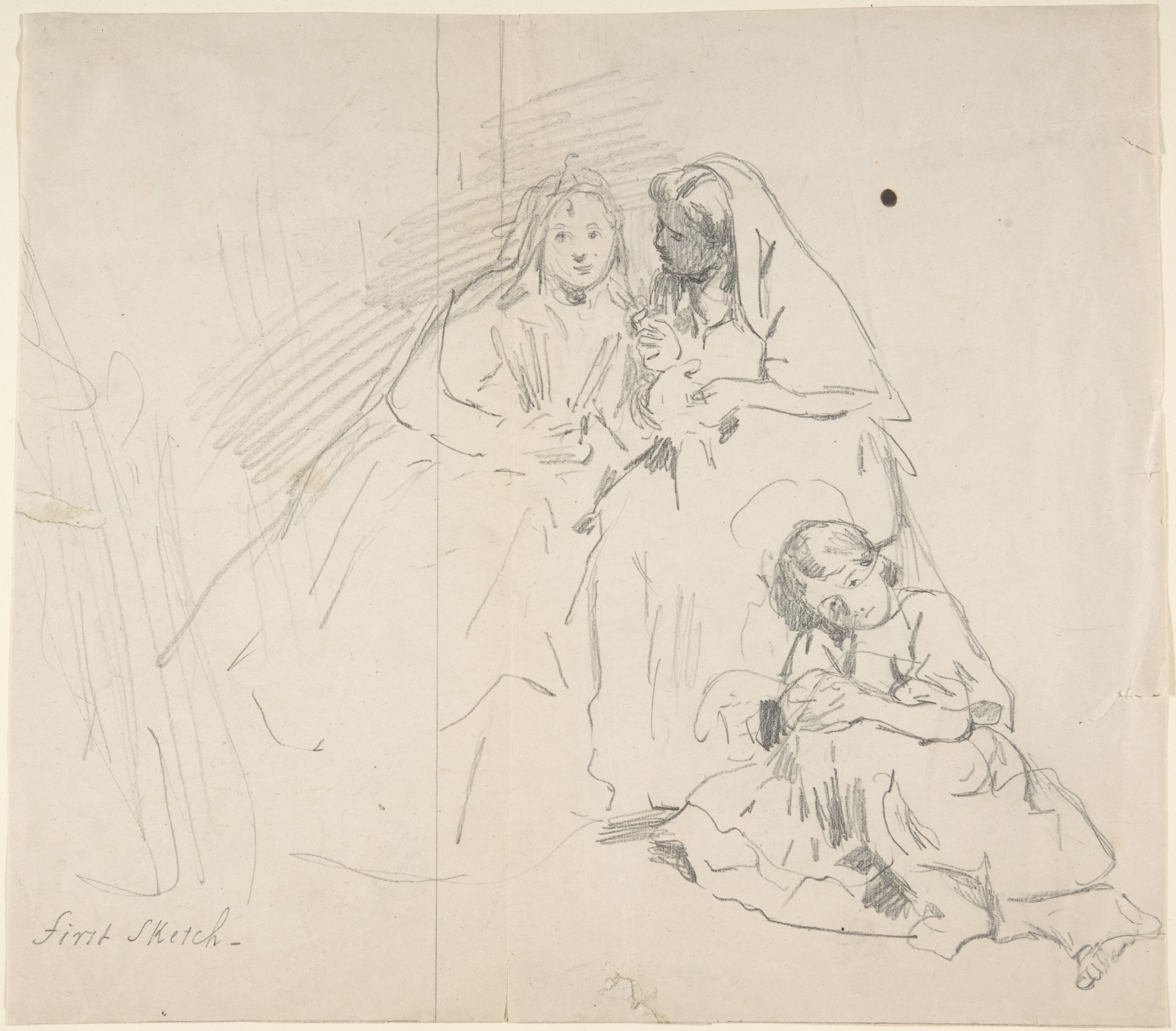 3388x2971 Filesketch Of Two Seated Women With Young Girl Sitting - Woman Sitting Sketch