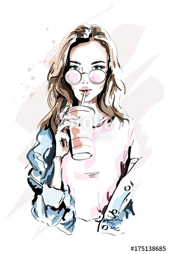 334x500 Hand Drawn Beautiful Young Woman Portrait. Fashion Girl With - Woman Sketch
