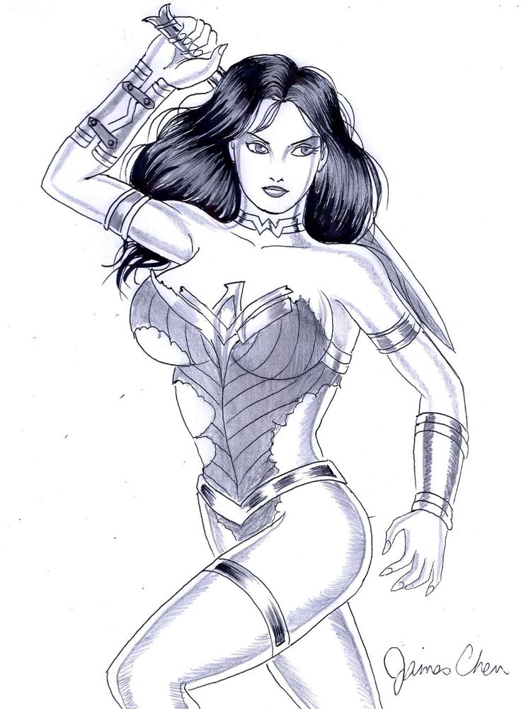 743x1000 Wonder Woman Original Comic Art Black Ink Amp Pencil Sketch By James - Woman Sketch Art