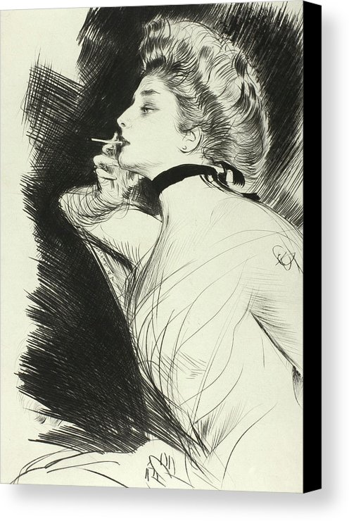 496x740 Half Length Portrait Of A Seated Woman, Smoking A Cigarette - Woman Smoking Sketch