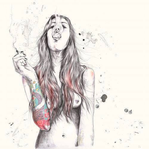500x500 Image About Girl In Dark By Dawn On We Heart It - Woman Smoking Sketch