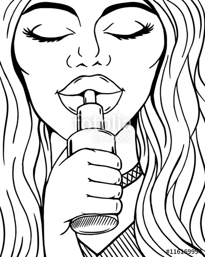399x500 Line Art Sketch Of Woman Smoking E Cigarette, Vector Comic Sketch - Woman Smoking Sketch