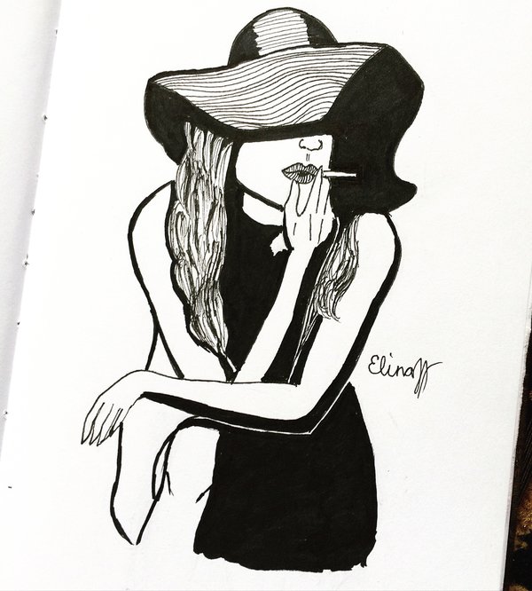 600x666 Woman Smoking By Elinajj - Woman Smoking Sketch