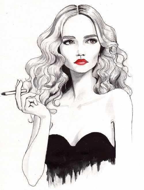500x660 Girl,drawing,drawing Girls,smoke,women In Red - Woman Smoking Sketch