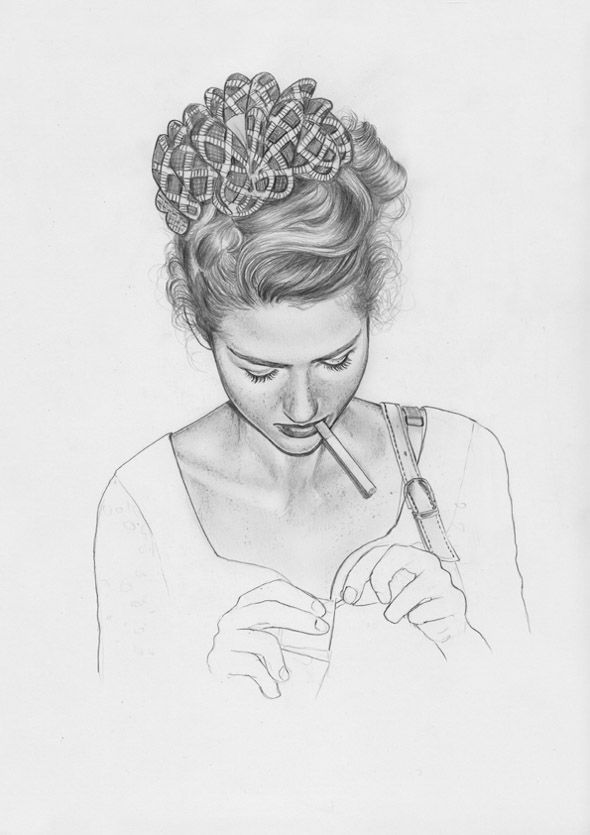 590x835 Girl Smoking Drawing - Woman Smoking Sketch