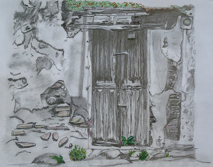 900x704 Old Doors 3 Drawing By Maria Woithofer - Wooden Door Sketch