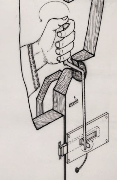 375x575 A) Second Type Homeric Lock And Key From The Wooden Door Of The - Wooden Door Sketch